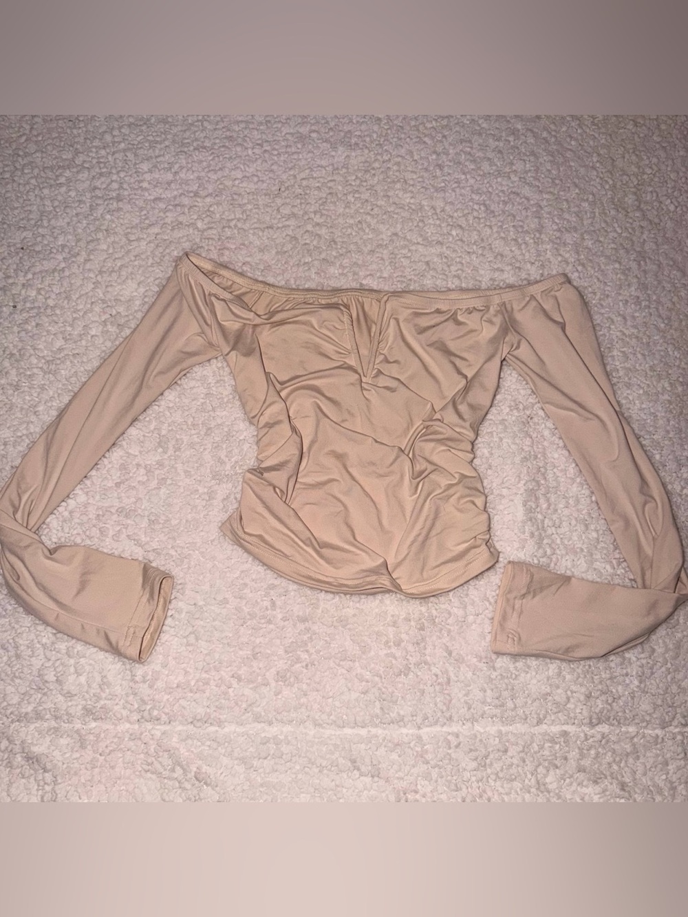 Off-Shoulder Long Sleeve Top in Nude